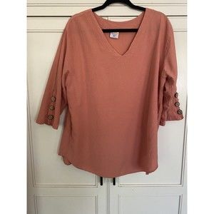 SEA BREEZE Cotton Tunic Women's XL Peach Crinkled 3/4 Sleeve